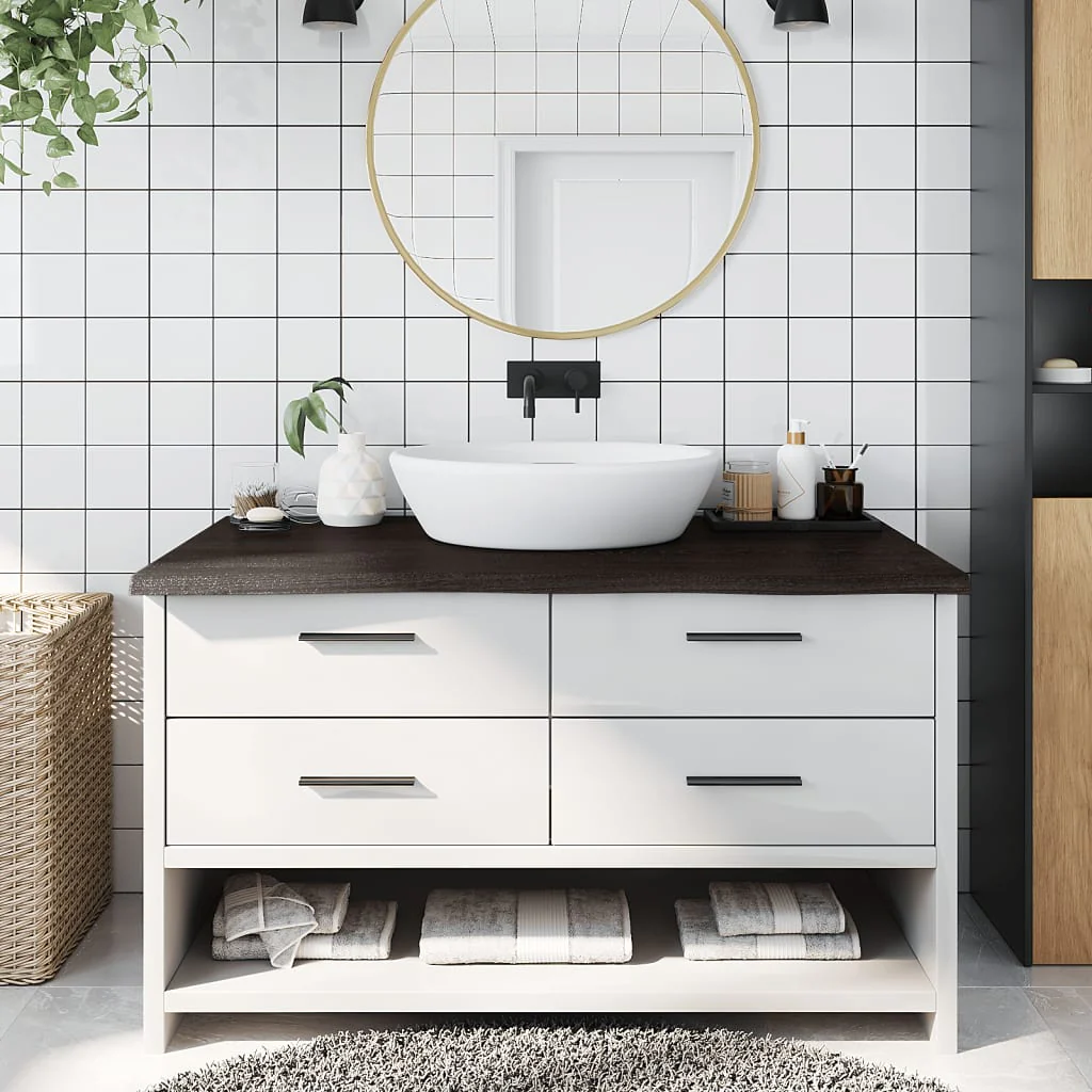 bordplade til badeværelse 100x60x(2-4) cm massivt træ mørkebrun