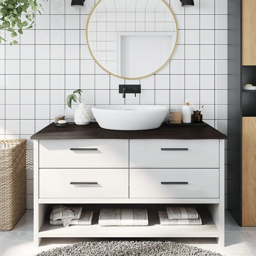 bordplade til badeværelse 100x60x2 cm massivt træ mørkebrun