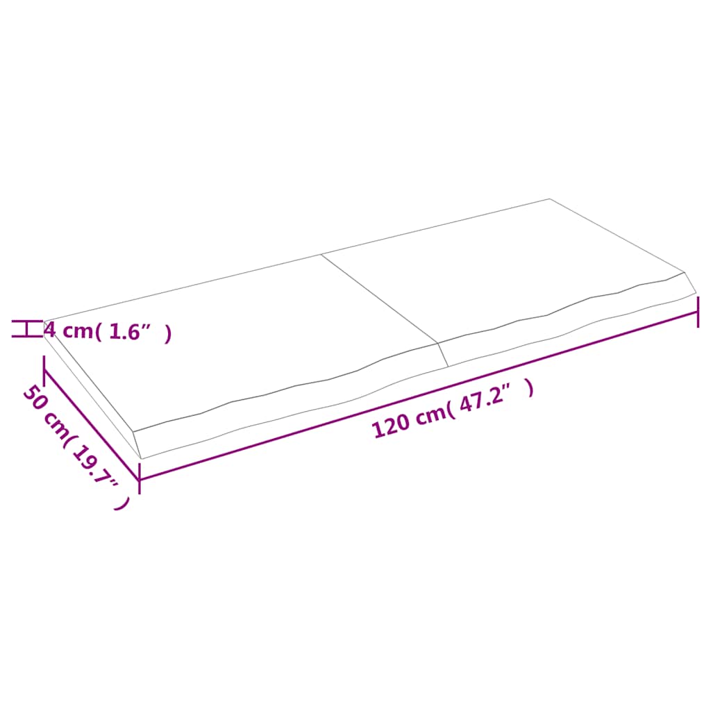 bordplade til badeværelse 120x50x(2-4) cm massivt træ lysebrun - Image 9