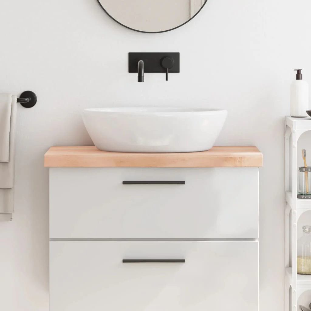 bordplade til badeværelse 80x40x(2-6) cm massivt træ ubehandlet