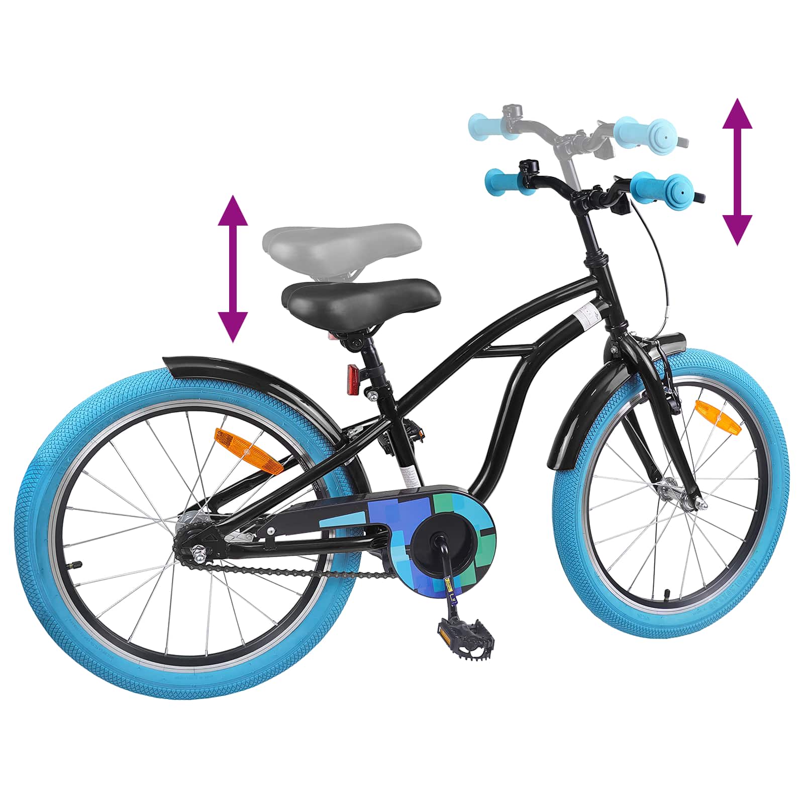 Børnecykel 22 tommer til 7-12 år gammel Sort - Image 7