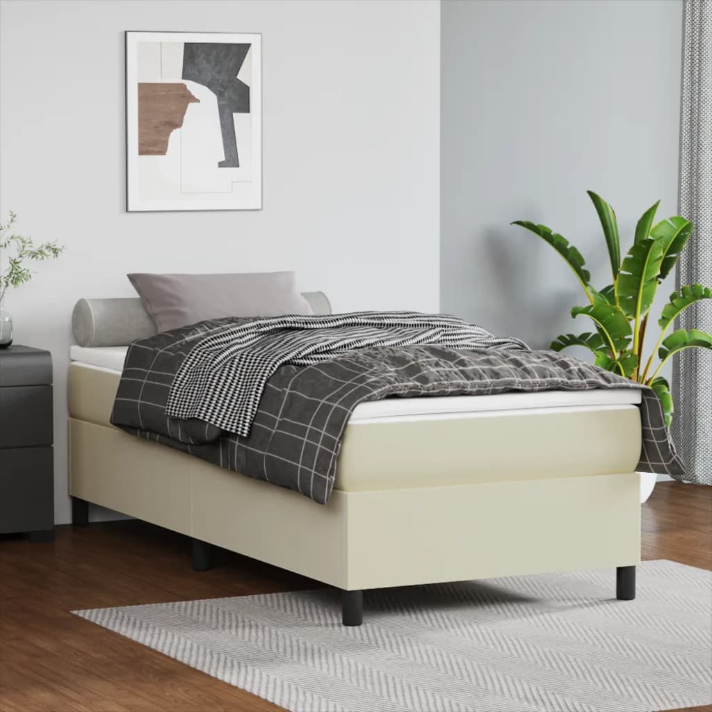 Boxspring sengeramme 90x200 cm kunstlæder cremefarvet