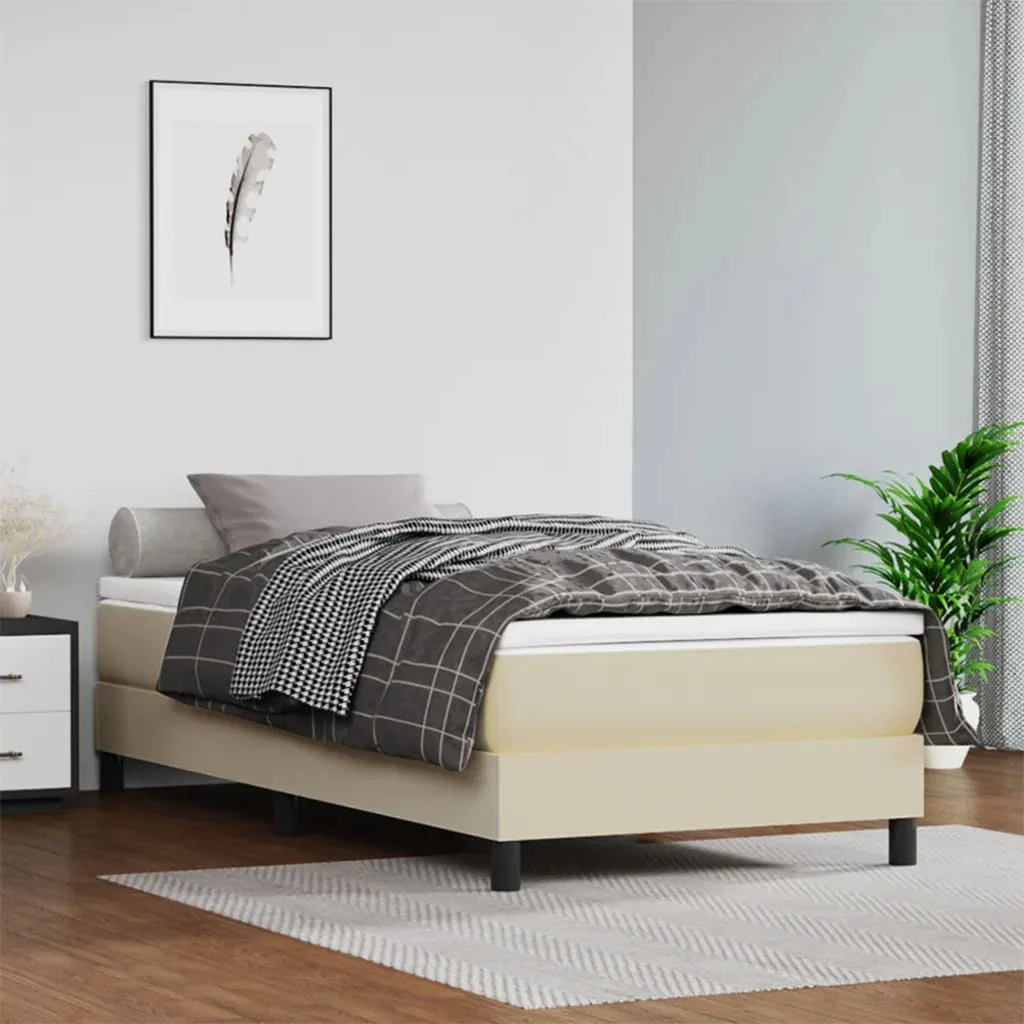 Boxspring sengeramme 90x200 cm kunstlæder cremefarvet