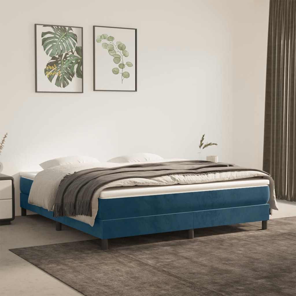 Boxspring sengeramme Mørkeblå 160x200 cm Fløjl