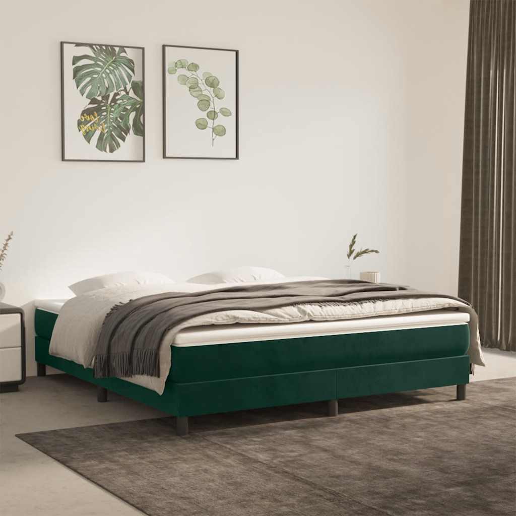 Boxspring sengeramme Mørkegrøn 160x200 cm Fløjl