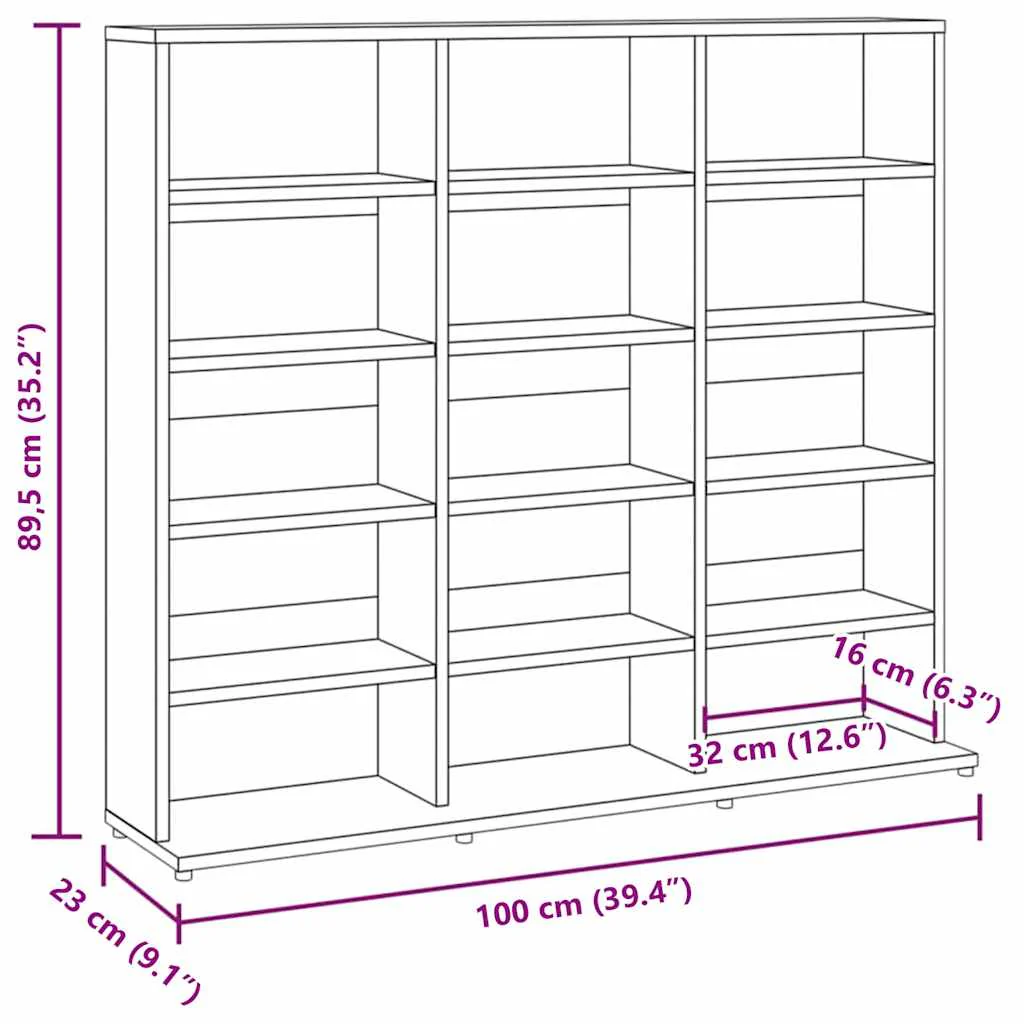cd-reol 100x23x89,5 cm konstrueret træ grå sonoma - Image 7