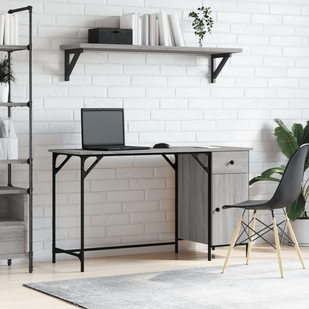 computerbord 131x48x75 cm konstrueret træ grå sonoma-eg