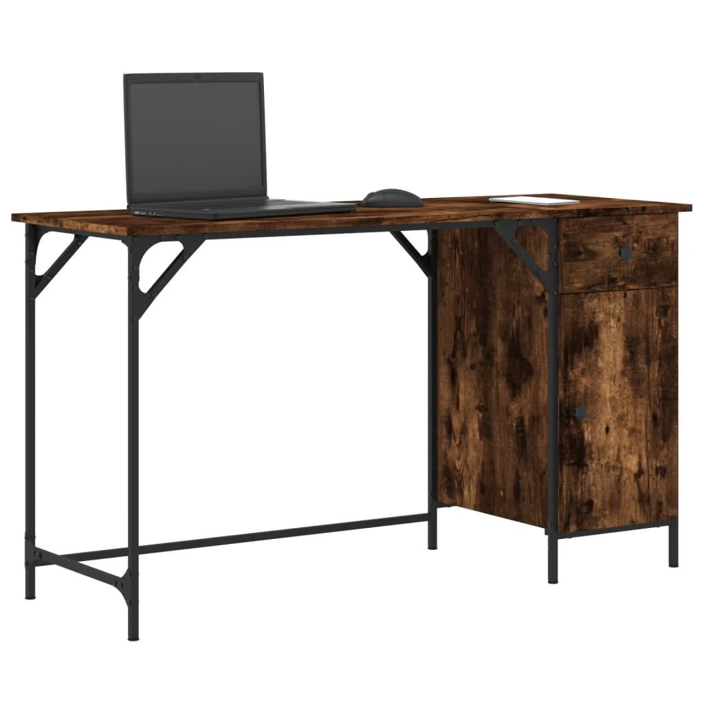 computerbord 131x48x75 cm konstrueret træ røget egetræsfarve - Image 3