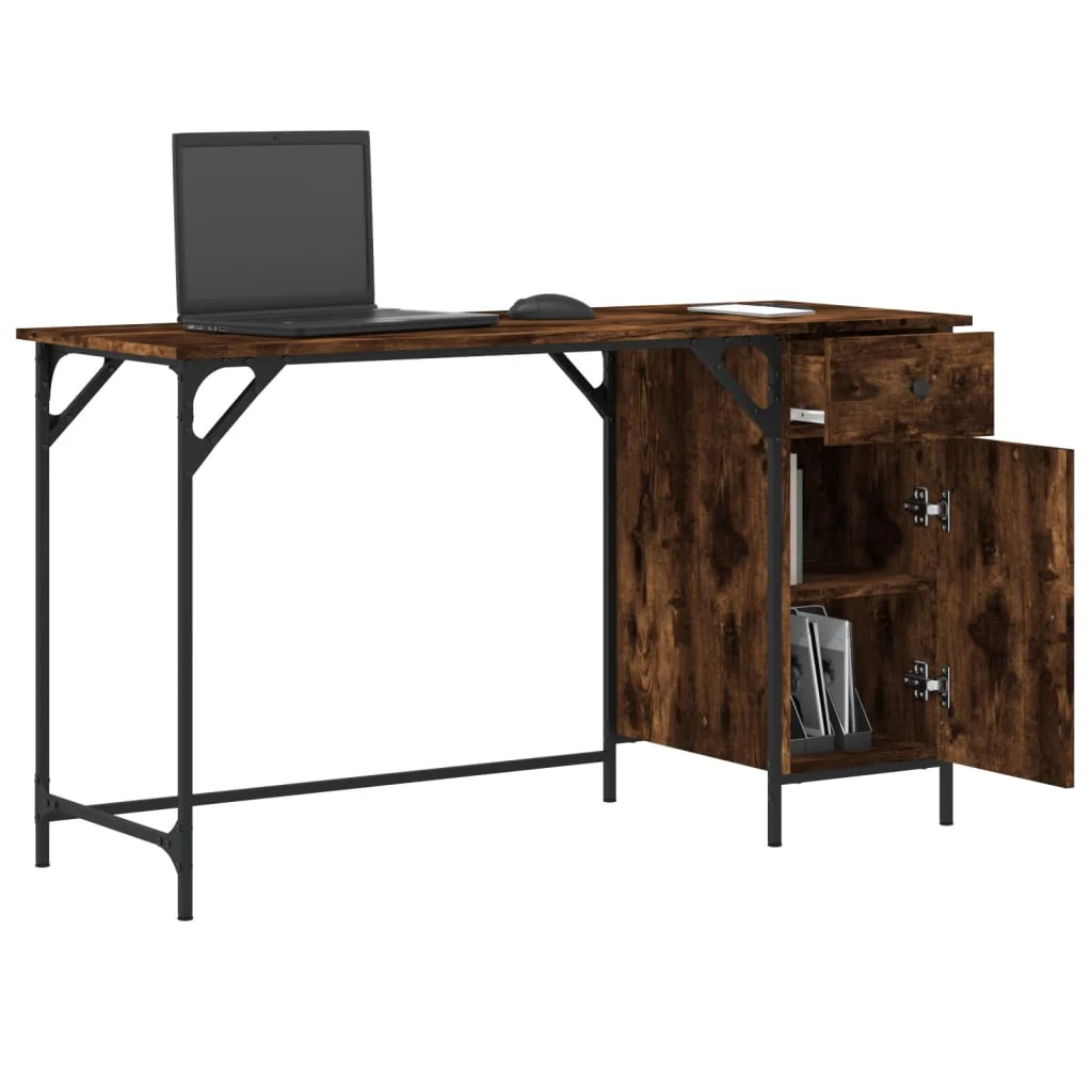 computerbord 131x48x75 cm konstrueret træ røget egetræsfarve - Image 4