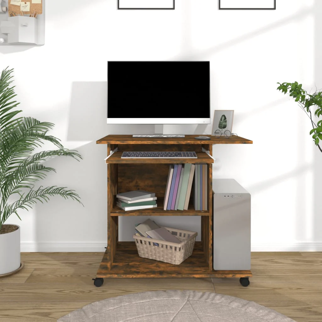 computerbord 80x50x75 cm konstrueret træ røget egetræsfarve - Image 3