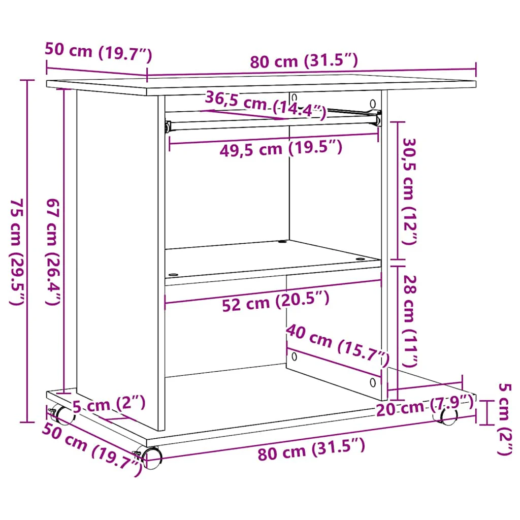 computerbord 80x50x75 cm spånplade antikt træ - Image 9