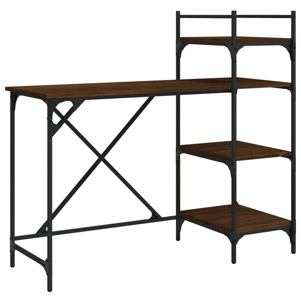 computerbord med hylder 120x47x109 cm brun egetræsfarve - Image 6