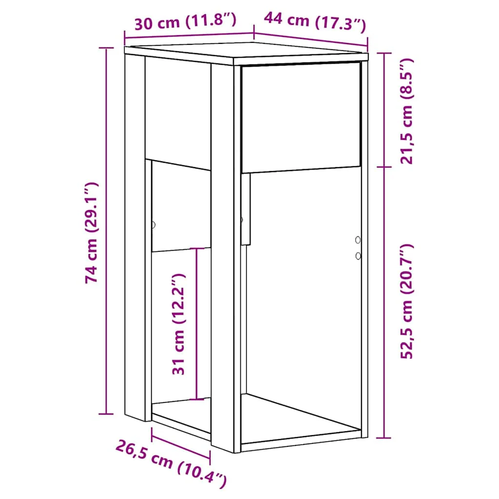 Computertårnstativ med skuffe 30x44x74 cm egetræsfarvet - Image 9