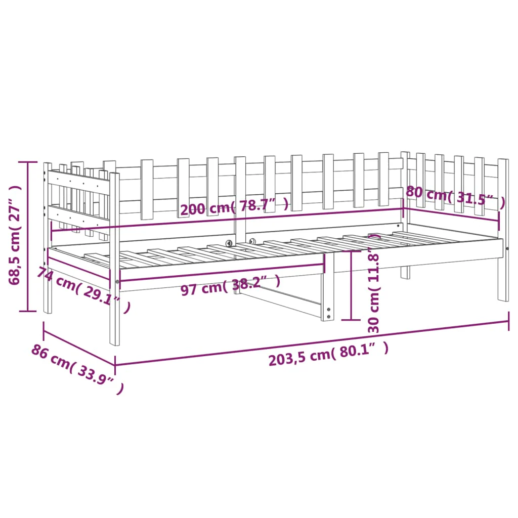 daybed 80x200 cm massivt fyrretræ gyldenbrun - Image 10