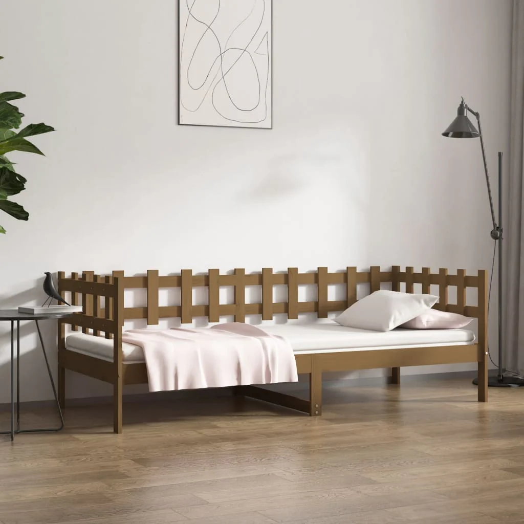 daybed 90x200 cm massivt fyrretræ gyldenbrun