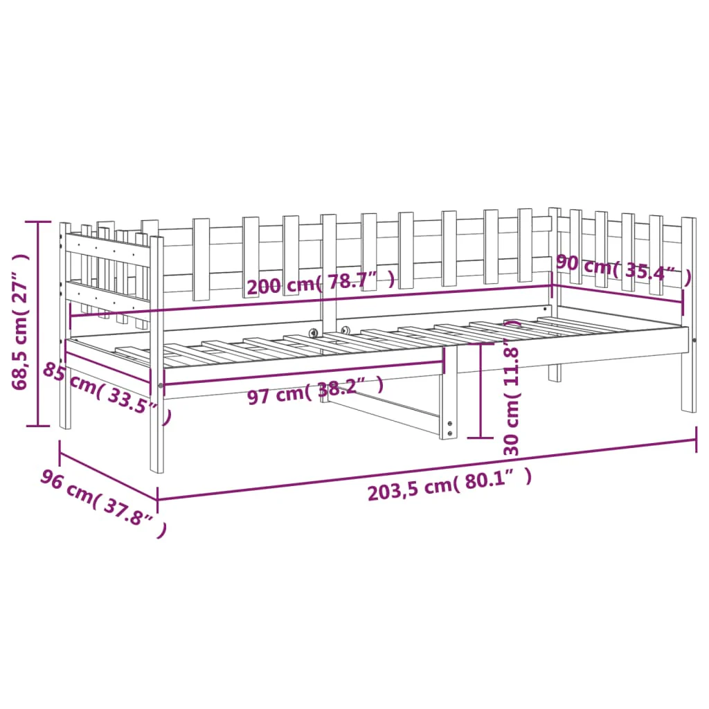 daybed 90x200 cm massivt fyrretræ gyldenbrun - Image 10