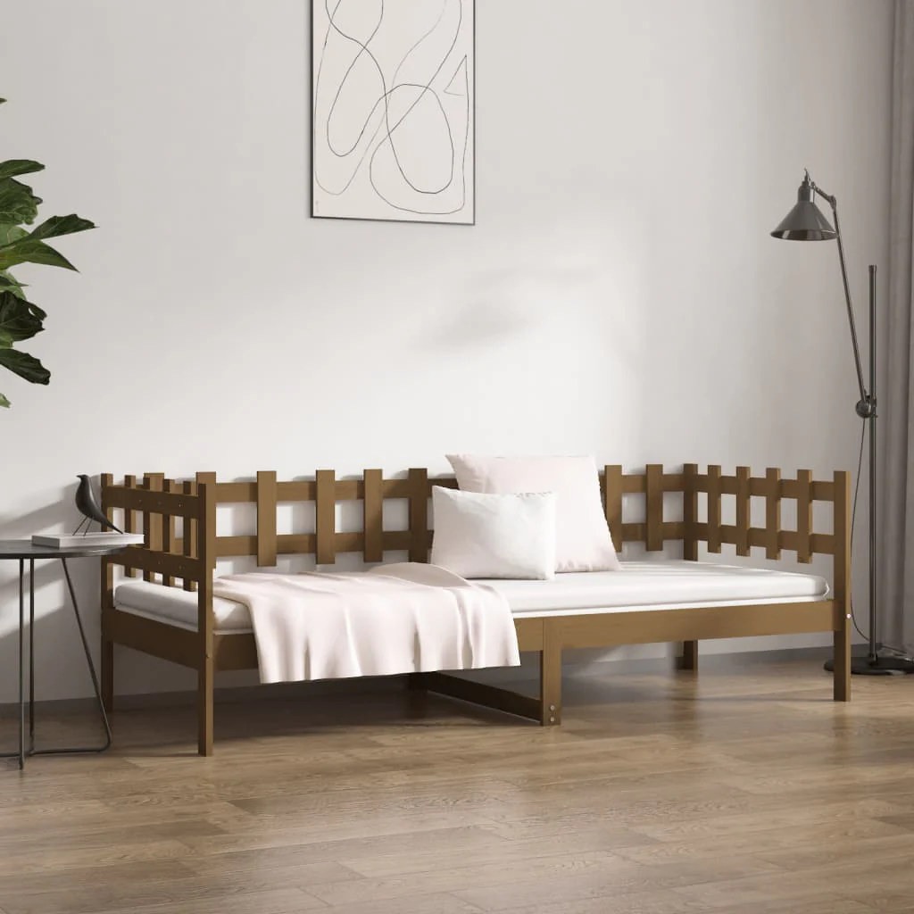 daybed 90x200 cm massivt fyrretræ gyldenbrun - Image 4