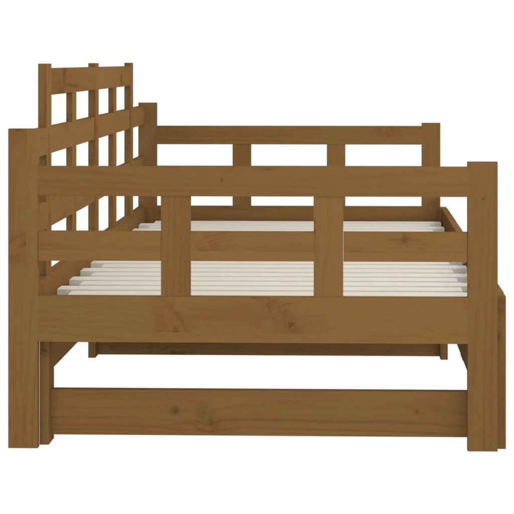 daybed med udtræk 2x(90x190) cm massivt fyrretræ gyldenbrun - Image 10