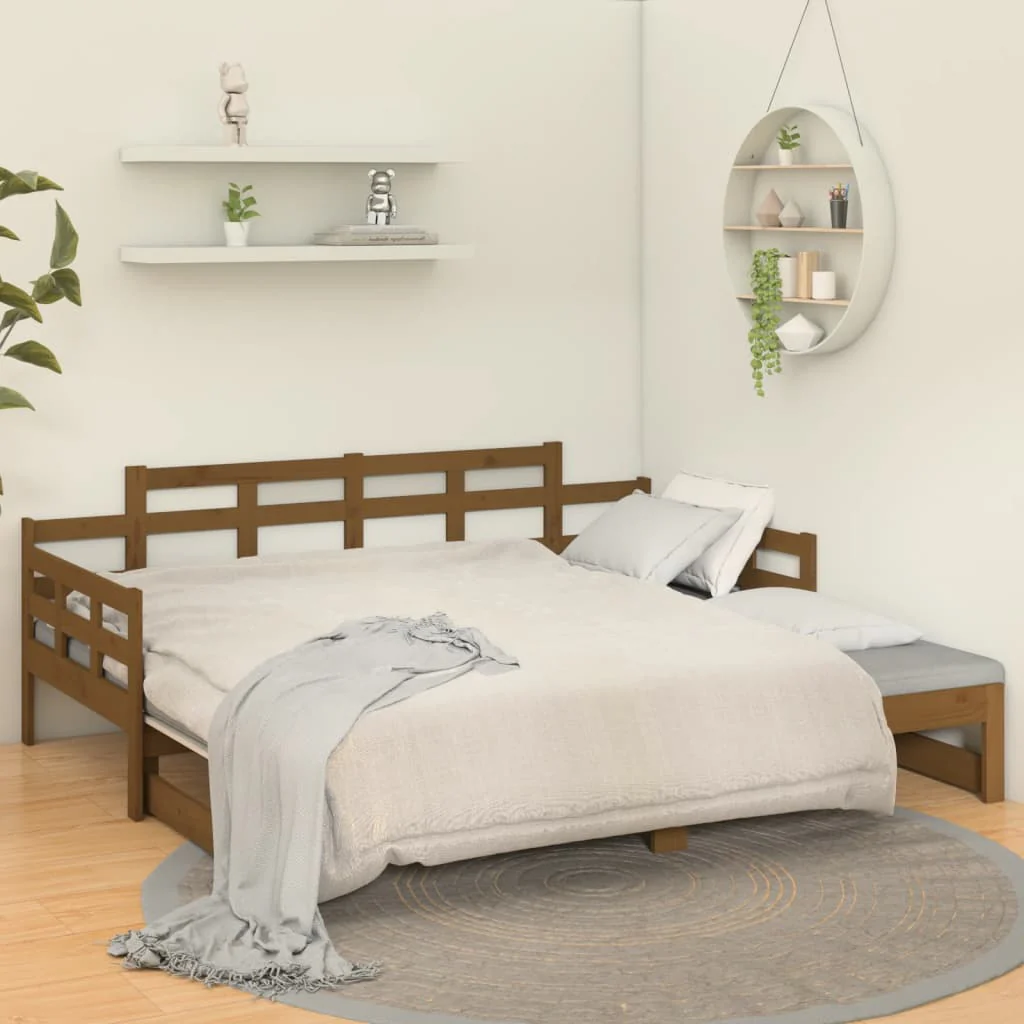 daybed med udtræk 2x(90x190) cm massivt fyrretræ gyldenbrun - Image 4