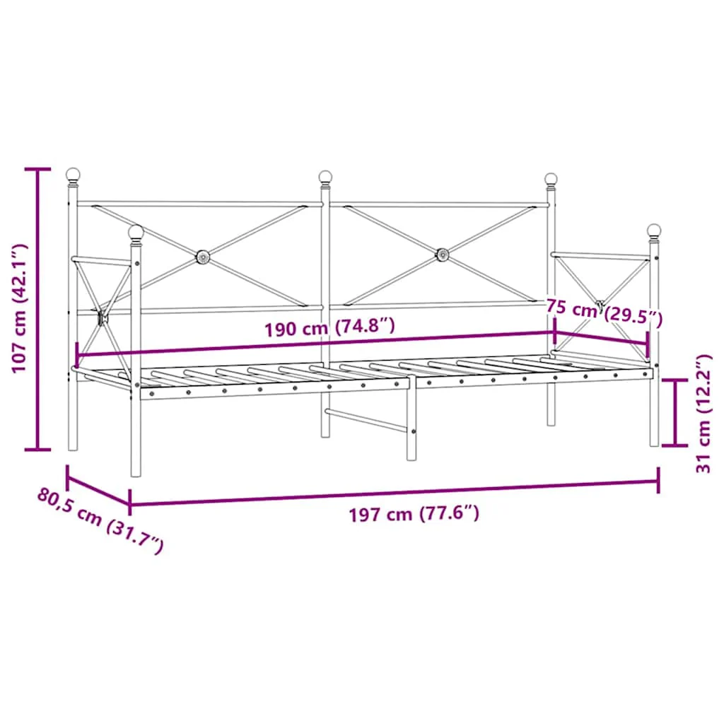 daybed uden madras 75x190 cm stål sort - Image 10