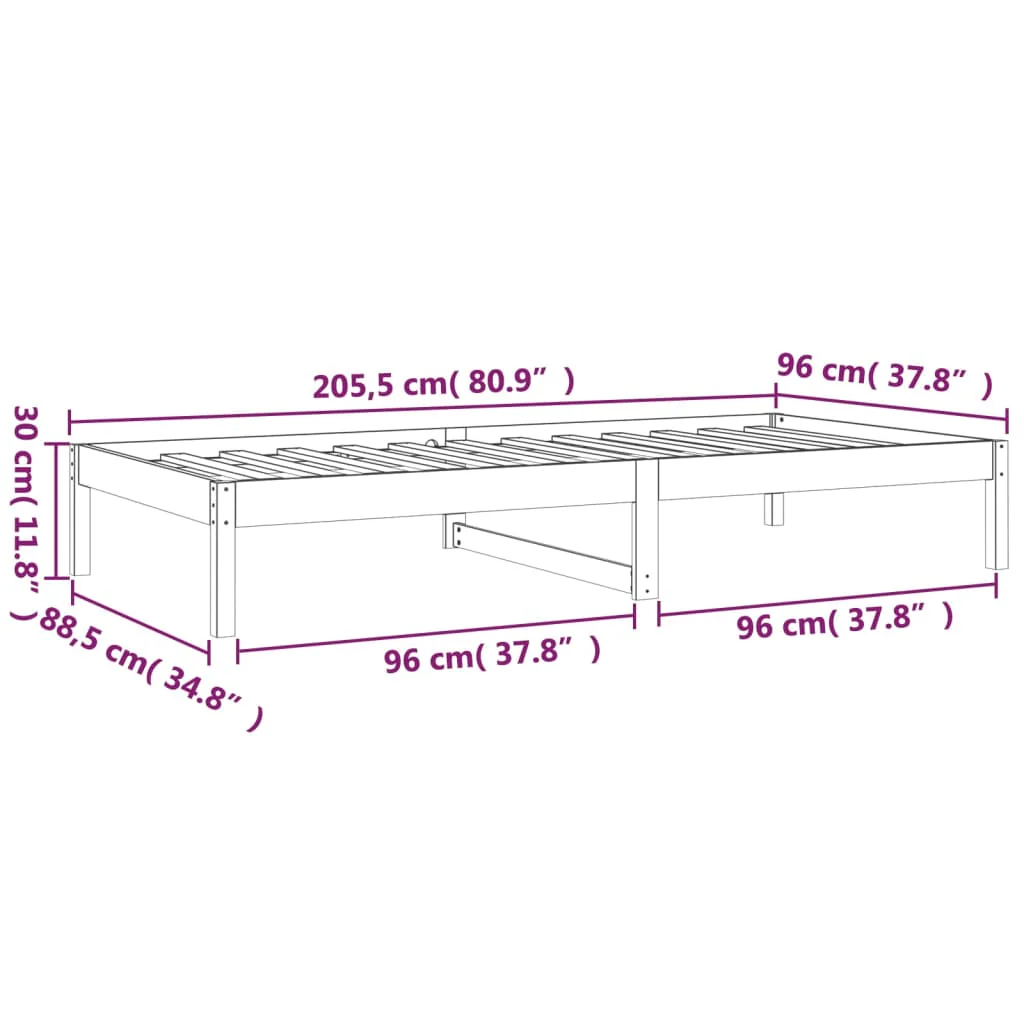 daybed uden madras 90x200 cm massivt fyrretræ hvid - Image 10