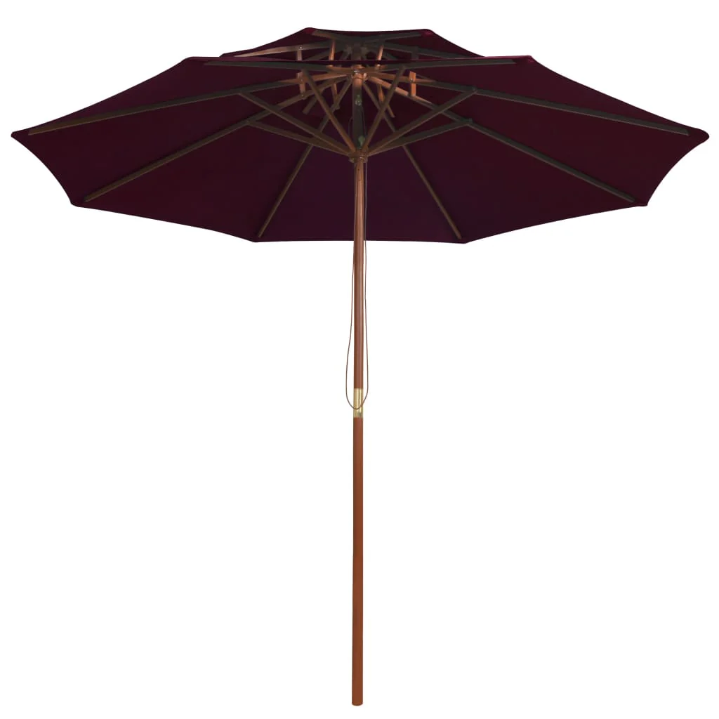 dobbelt parasol 270 cm træstang bordeauxfarvet - Image 2