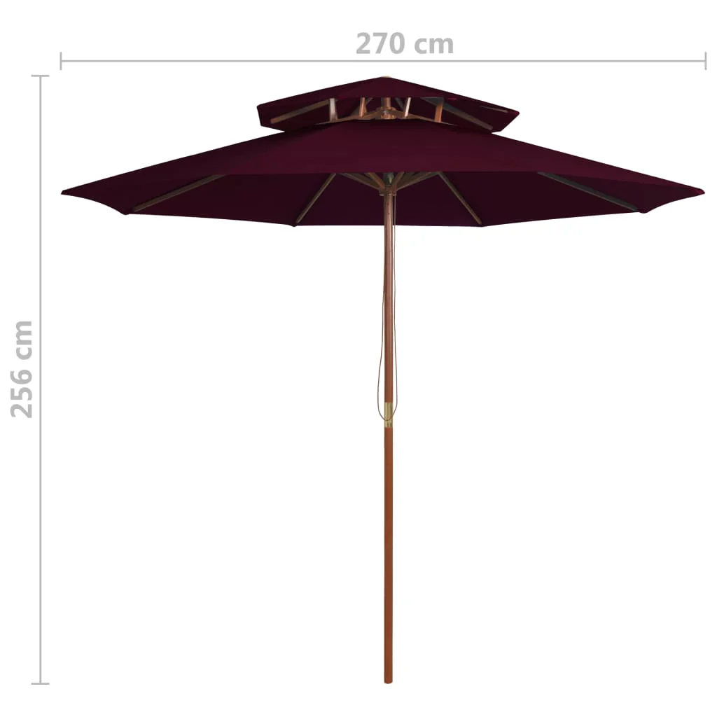 dobbelt parasol 270 cm træstang bordeauxfarvet - Image 6