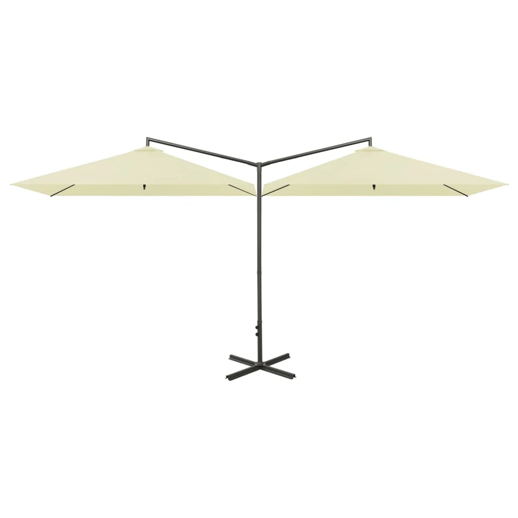 dobbelt parasol 600x300 cm stålstang sandfarvet - Image 2