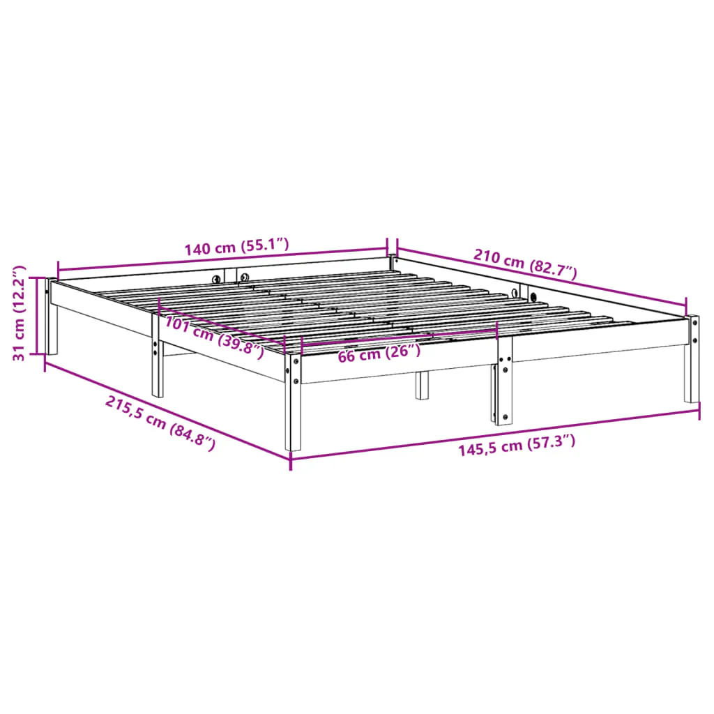 ekstra lang sengeramme uden madras 140x210 cm massivt fyrretræ - Image 8