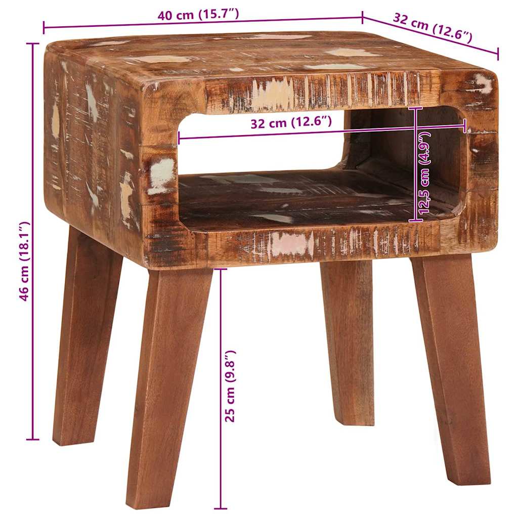 Endebord med hylde Brun 40 x 32 x 46 cm Solid genbrugs træ - Image 10