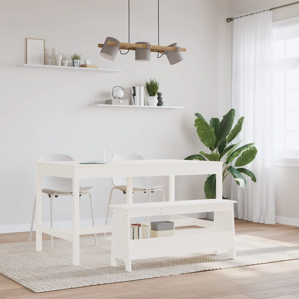 entrébænk hvid 100x28x45 cm massivt træ fyrretræ - Image 3
