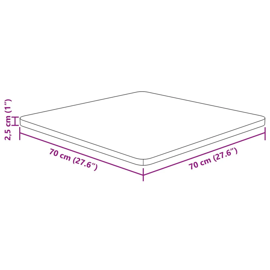 firkantet bordplade 70x70x2,5 cm ubehandlet massivt egetræ - Image 4