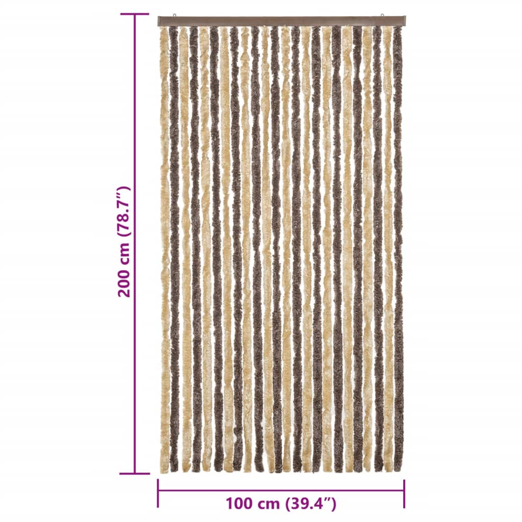 flueforhæng 100x200 cm chenille mørkebrun og beige - Image 7