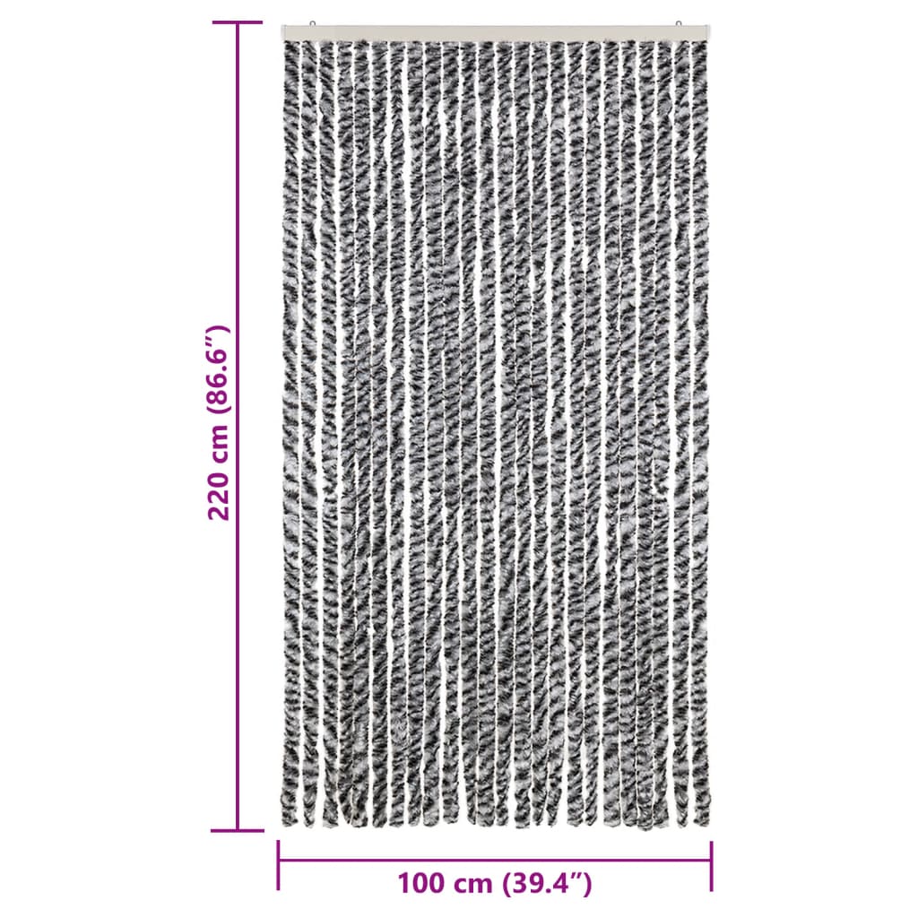 flueforhæng 100x220 cm chenille grå + sort og hvid - Image 7