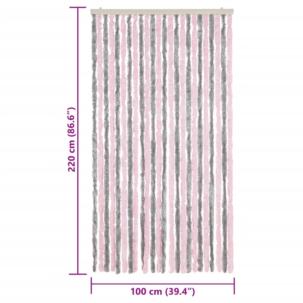 flueforhæng 100x220 cm chenille sølvgrå og lyserød - Image 7