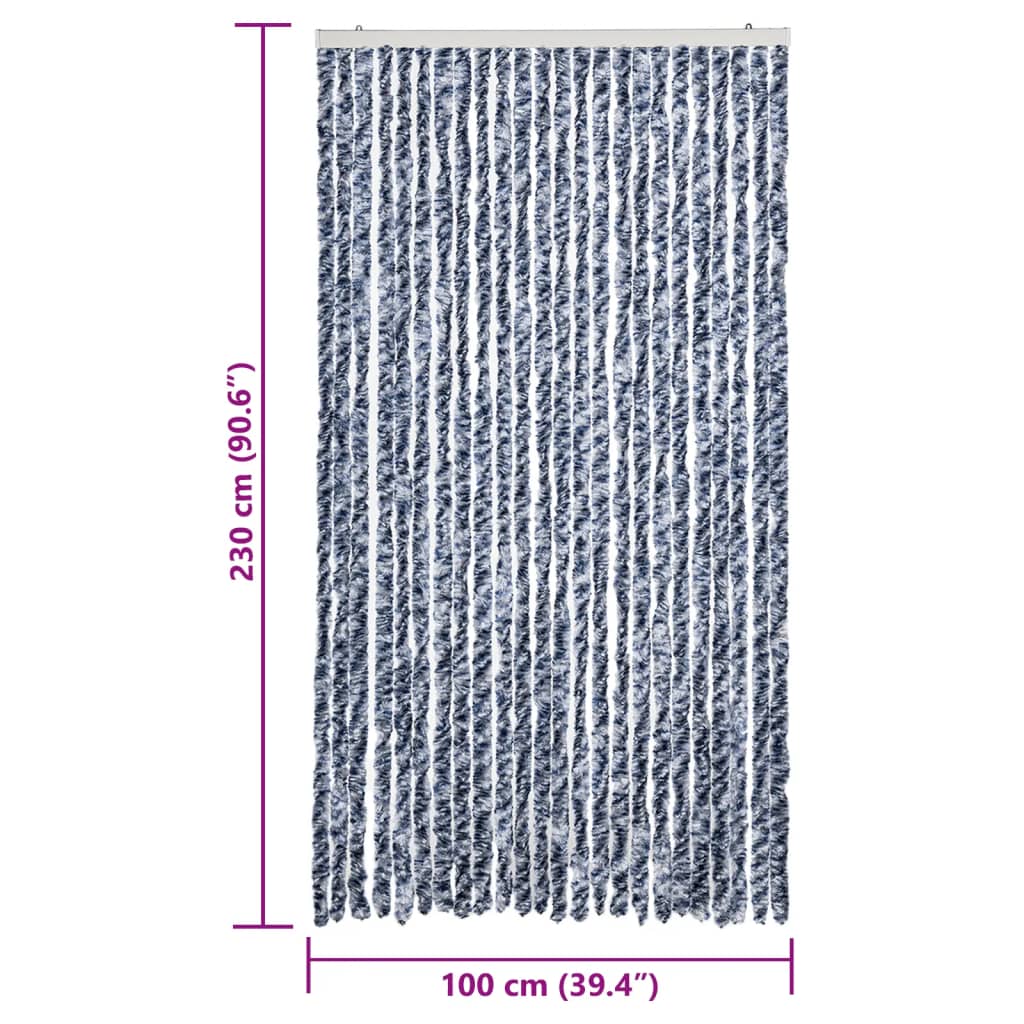 flueforhæng 100x230 cm chenille blå og hvid - Image 7
