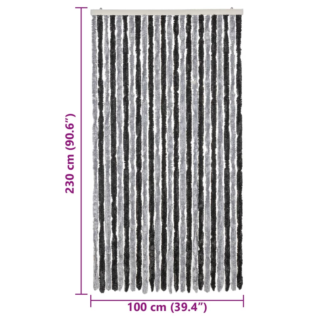 flueforhæng 100x230 cm chenille grå og sort - Image 7
