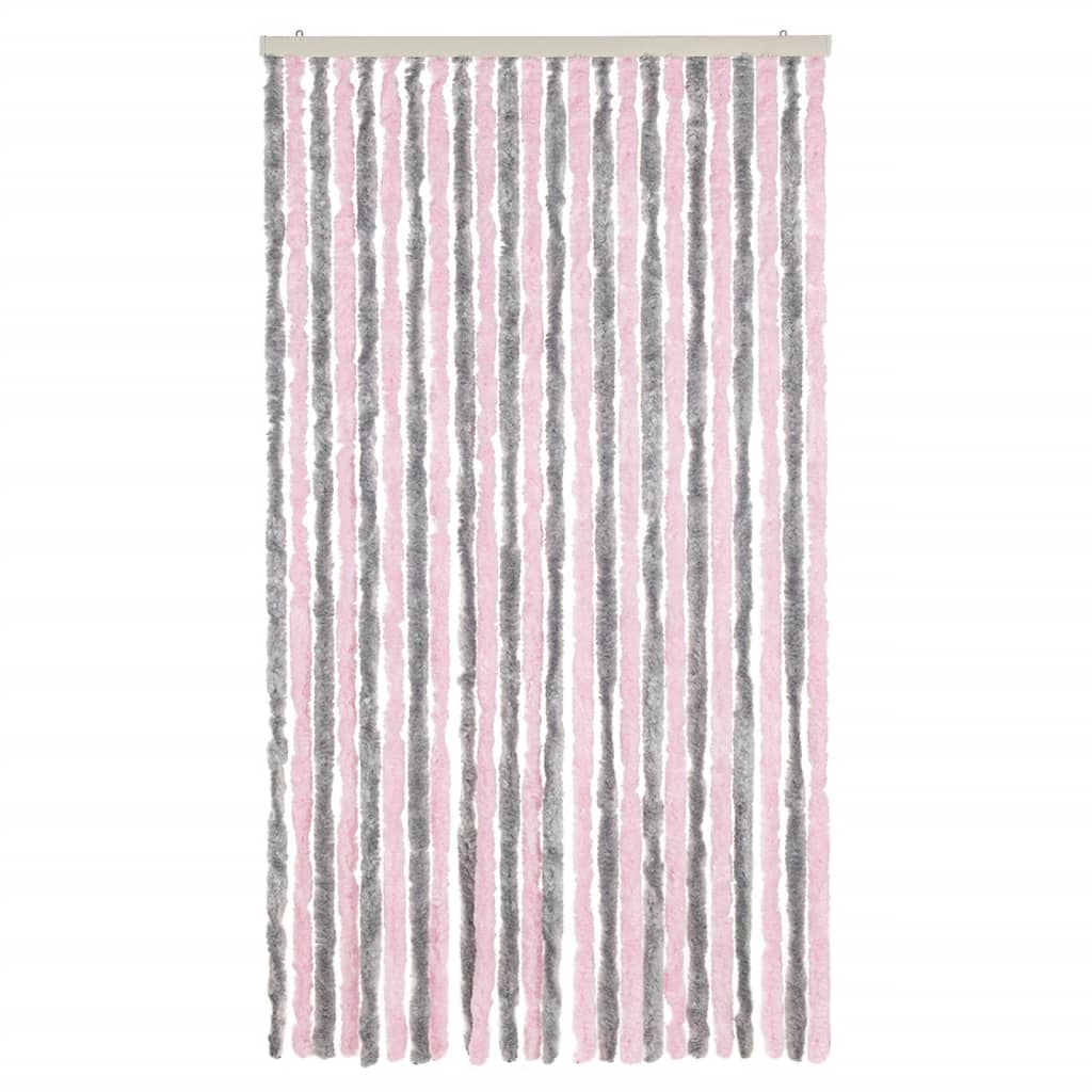 flueforhæng 100x230 cm chenille sølvgrå og lyserød - Image 3