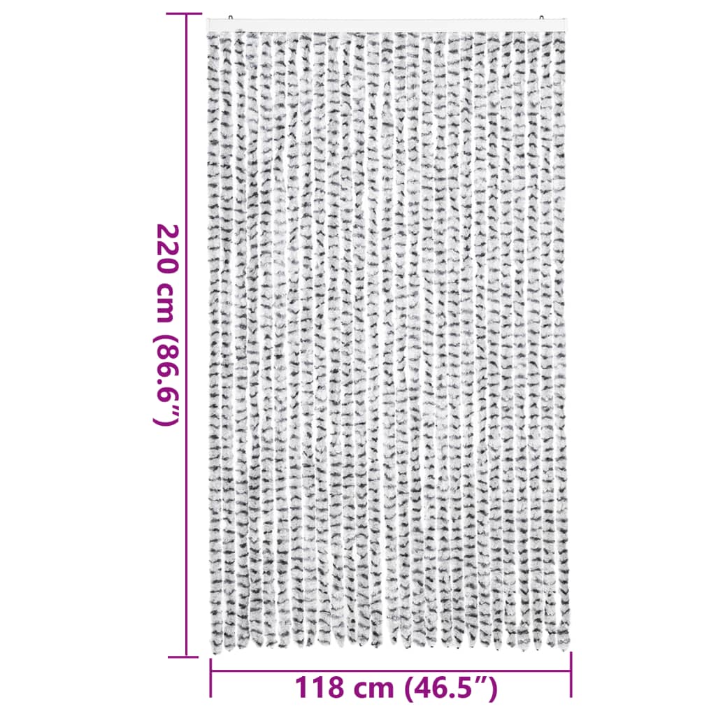 flueforhæng 118x220 cm chenille lysegrå og mørkegrå - Image 7
