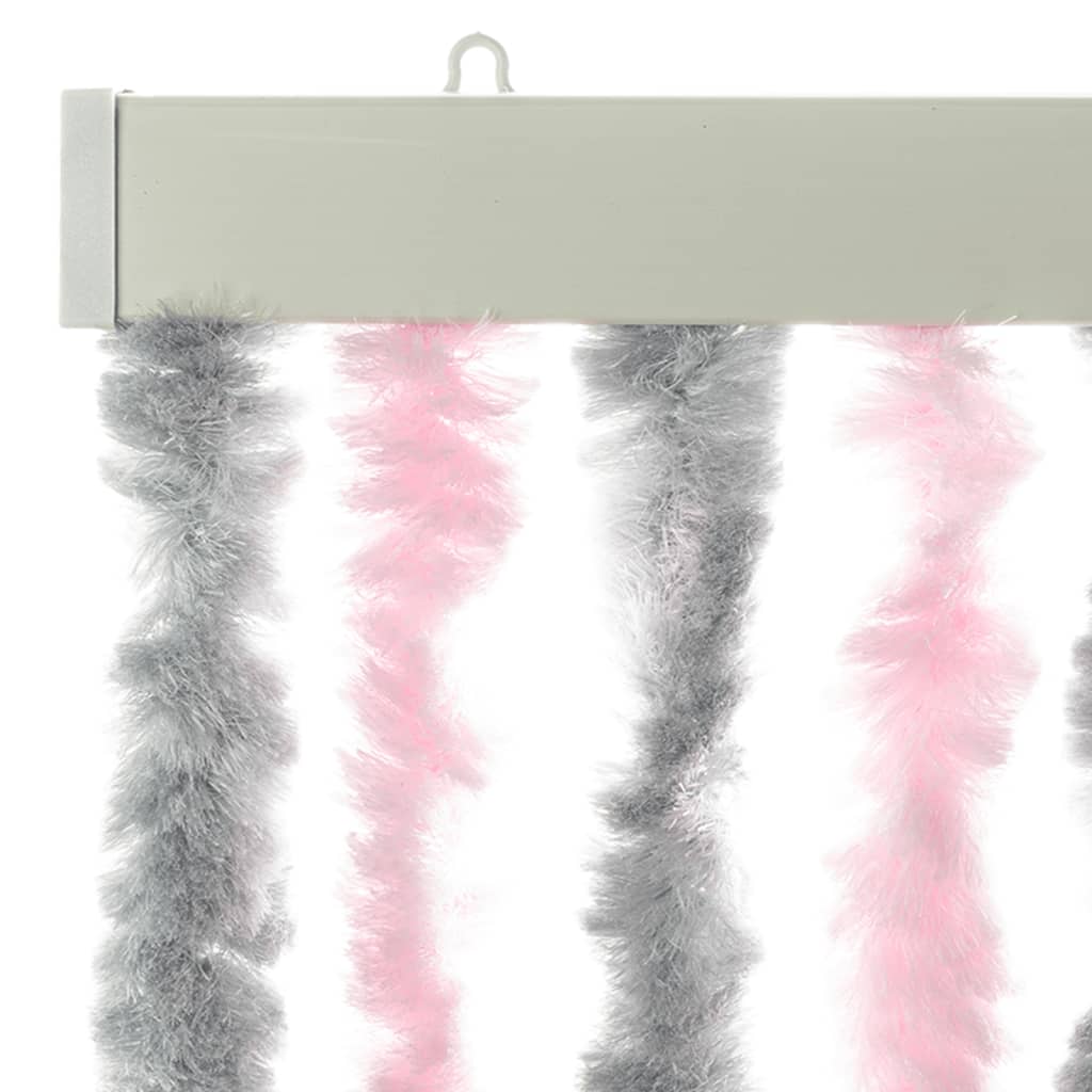 flueforhæng 118x220 cm chenille sølvgrå og lyserød - Image 4