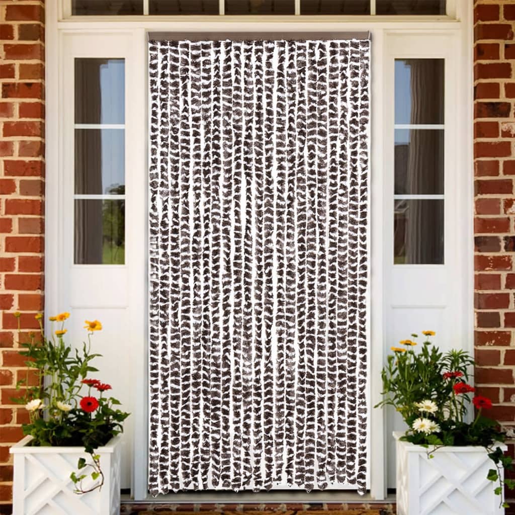 flueforhæng 90x200 cm chenille brun og hvid