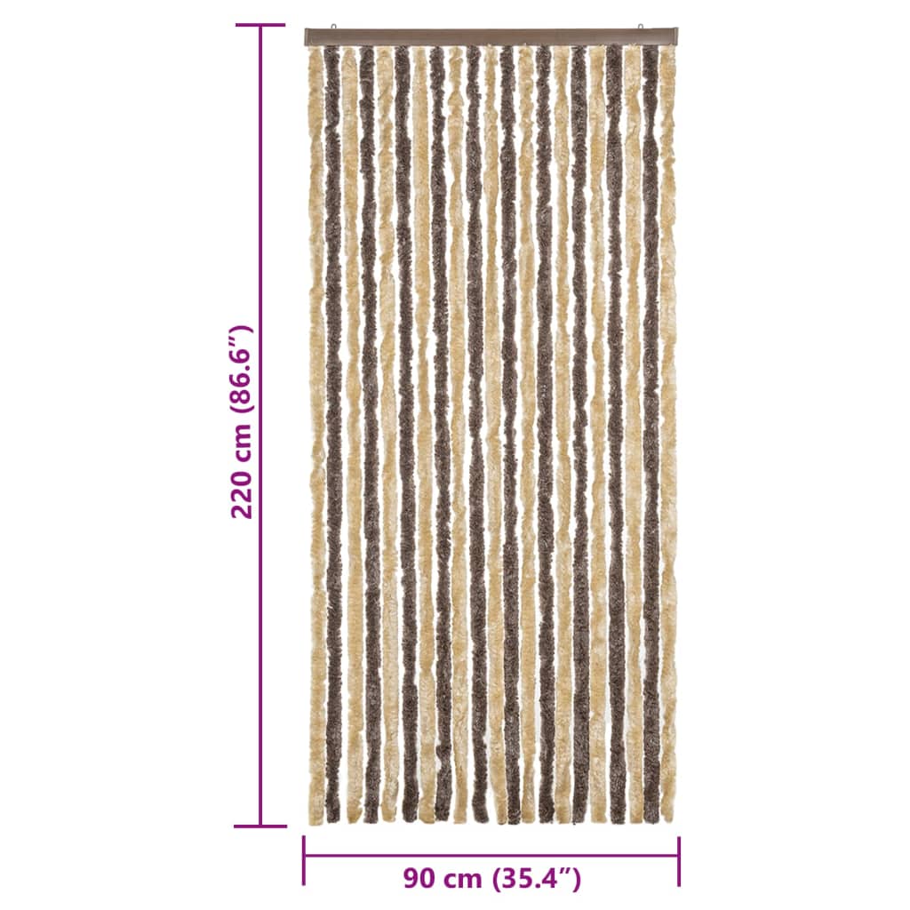 flueforhæng 90x220 cm chenille mørkebrun og beige - Image 7