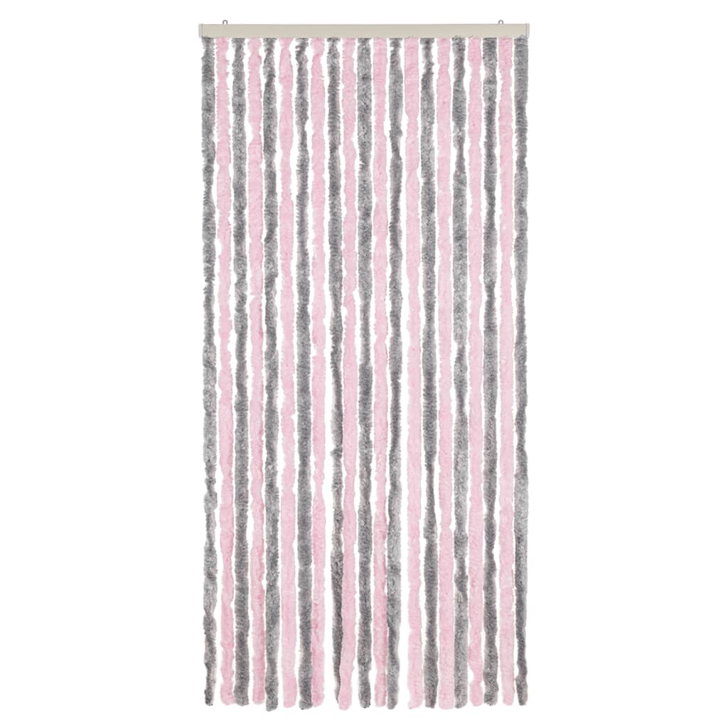 flueforhæng 90x220 cm chenille sølvgrå og lyserød - Image 3