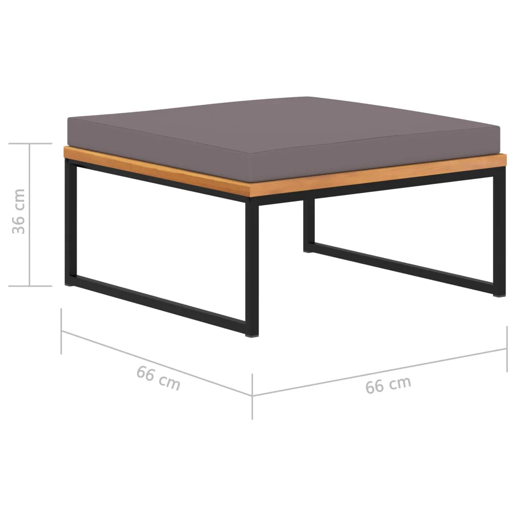 fodskammel med hynde 66x66x36 cm massivt akacietræ mørkegrå - Image 5