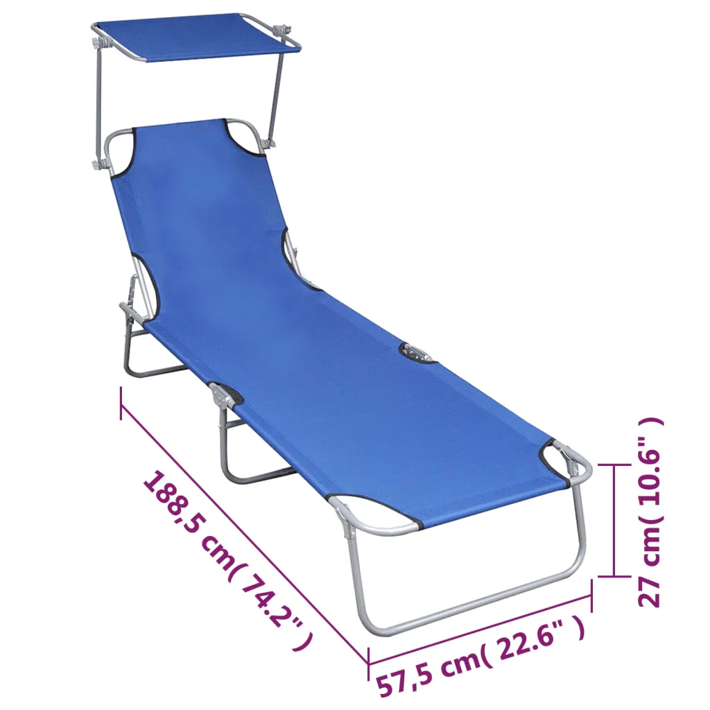 foldbar liggestol med baldakin aluminium blå - Image 7