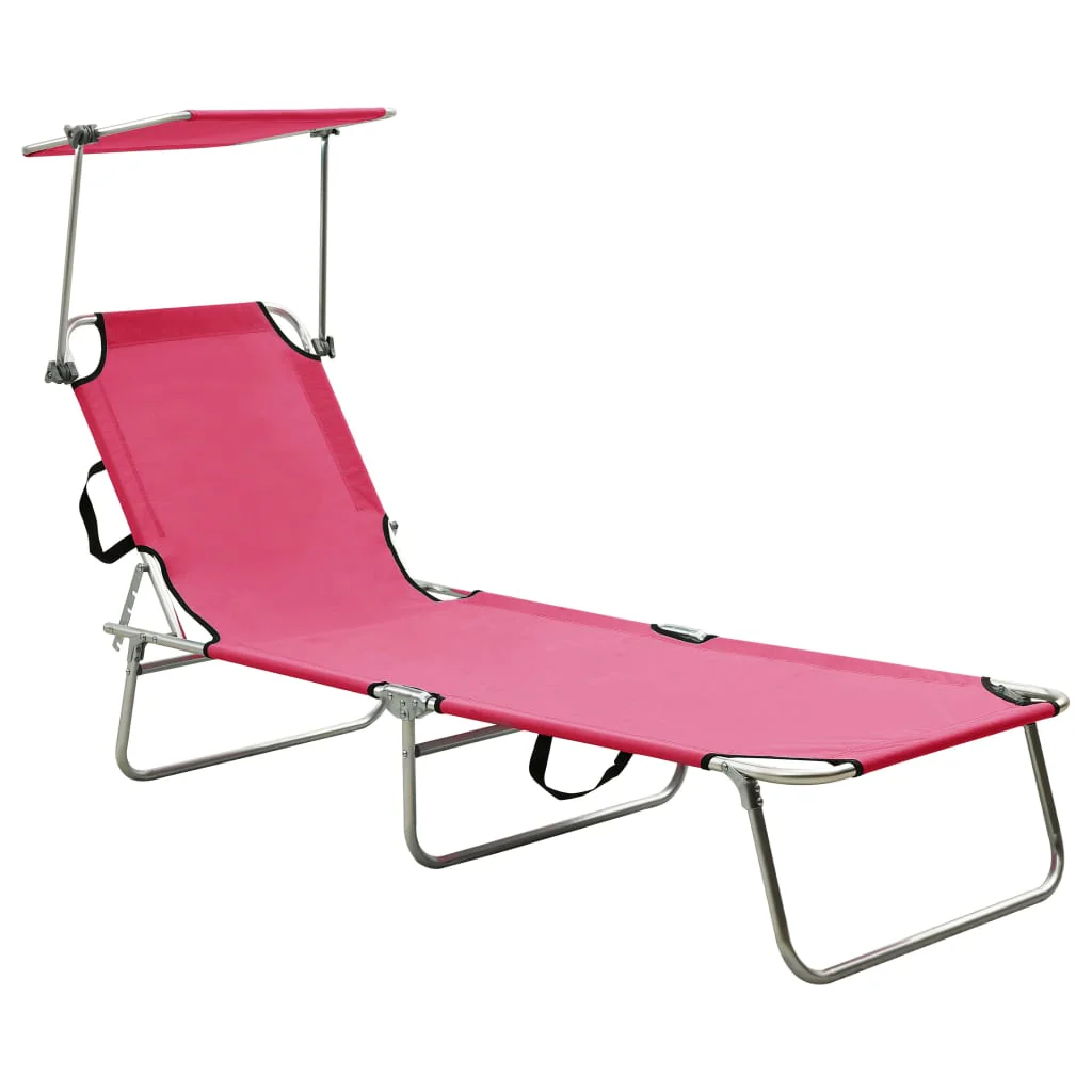 foldbar liggestol med baldakin aluminium pink