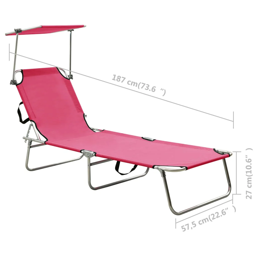 foldbar liggestol med baldakin aluminium pink - Image 8