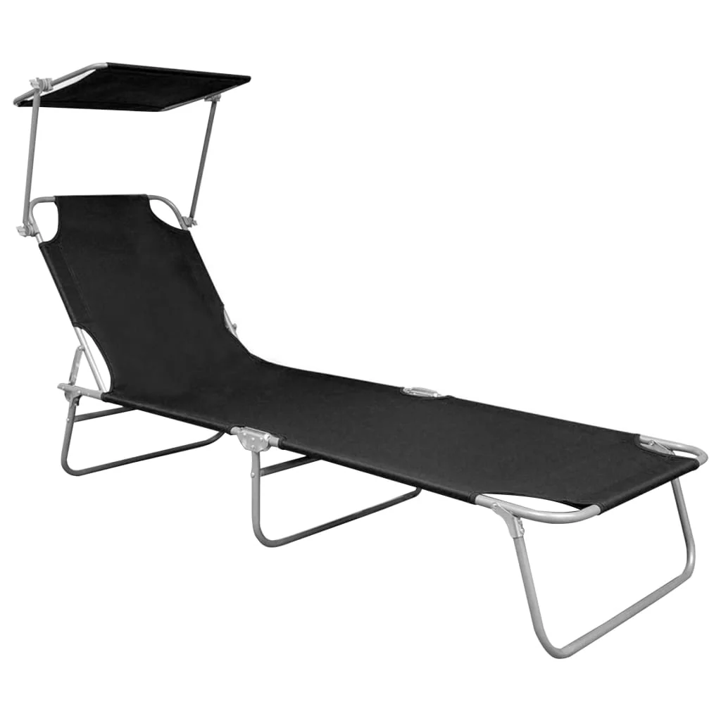 foldbar liggestol med baldakin aluminium sort - Image 2