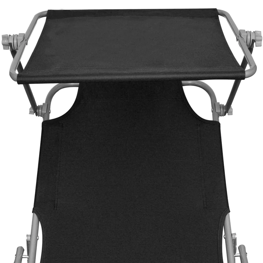 foldbar liggestol med baldakin aluminium sort - Image 6
