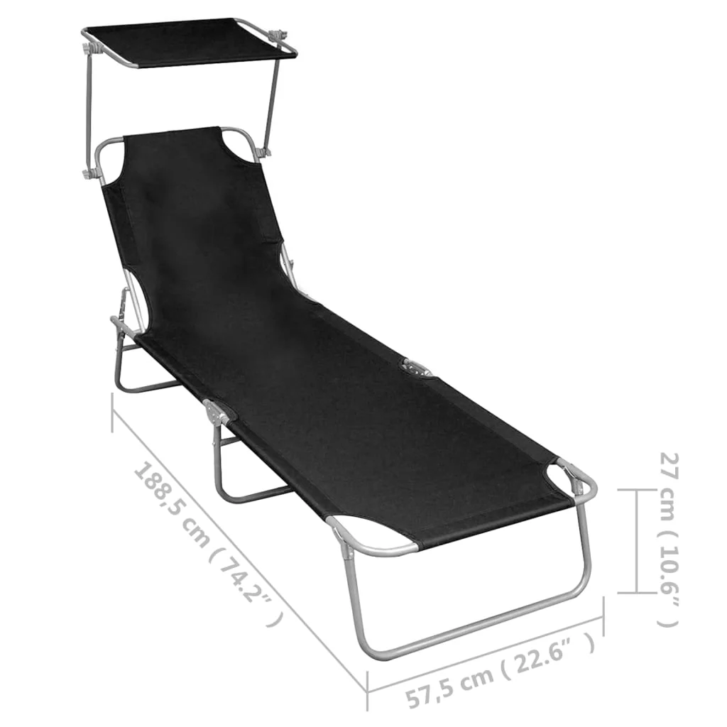 foldbar liggestol med baldakin aluminium sort - Image 7